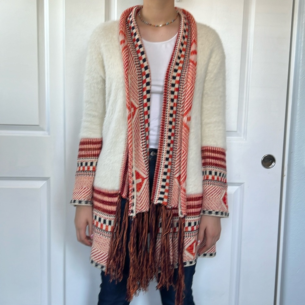 MAX SPORT acrylic southwestern knit sweater L ivory EUC